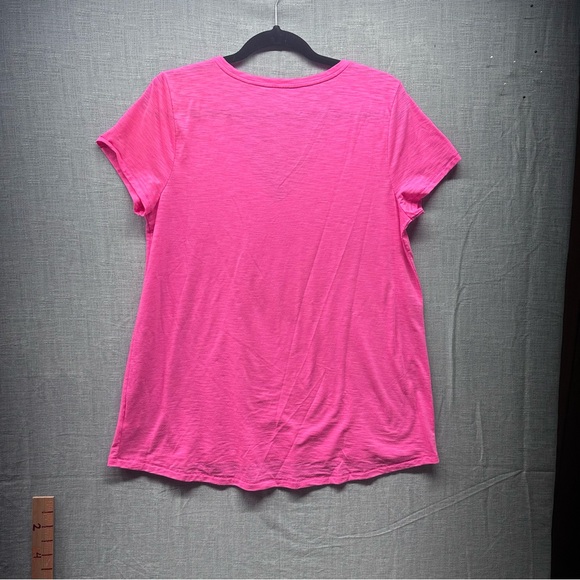Lilly Pulitzer Etta V-Neck T-Shirt Top Pink Slub Cotton Short Sleeve Size Large - Picture 2 of 7